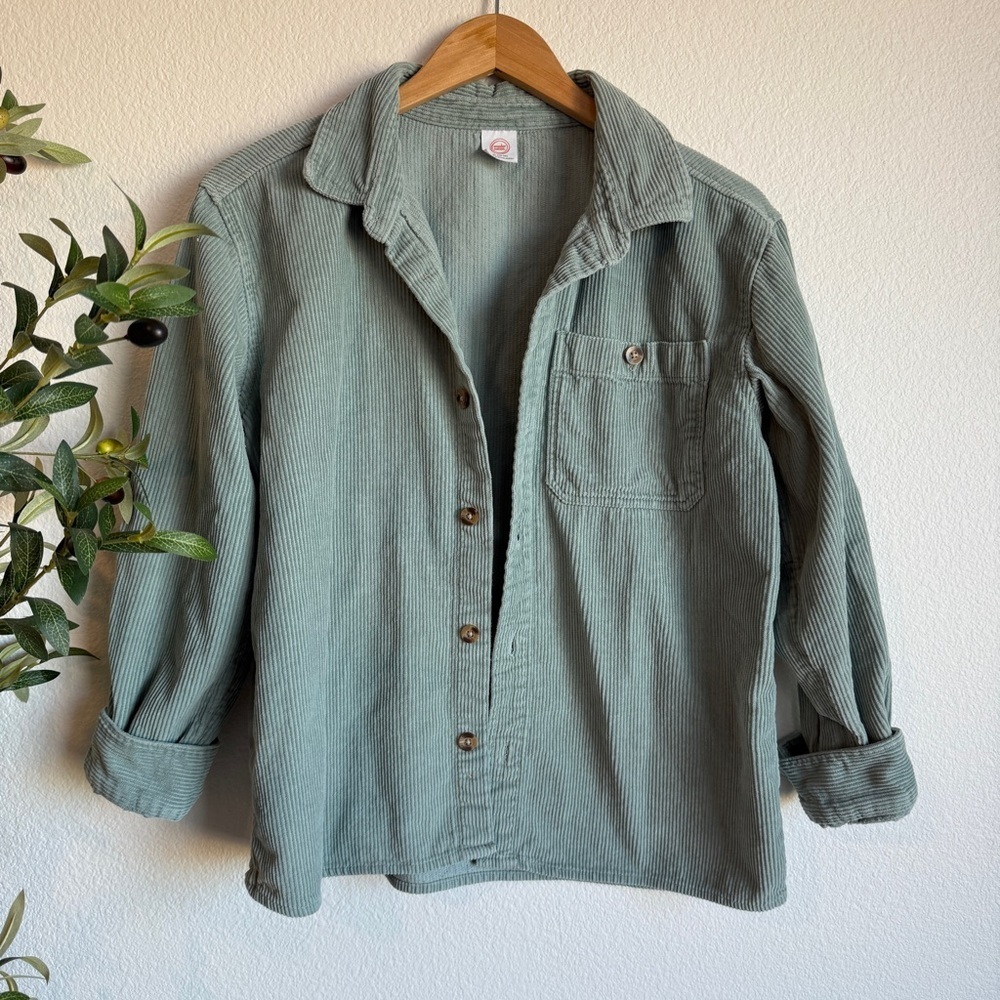 Wonder Nation Sage Green Corduroy Oversized Button-Up Shacket Size X-Large 14–16